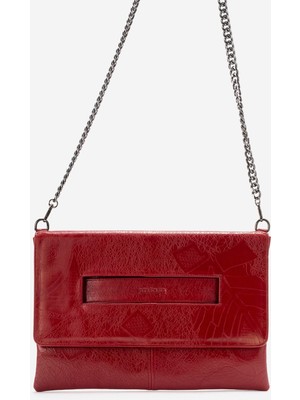 Dericlub Clara Kadın Geniş Clutch Çanta Gerçek Deri Kırmızı