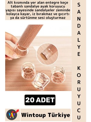 Wintoup #sandalyekoruyucu Iz Bırakmaz Keçe Esnek Şeffaf Silikon Yuvarlak Kare Sandalye Ayak Koruyucu 20 Adet