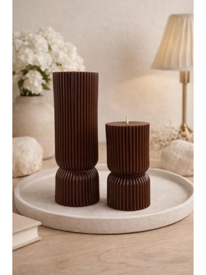Atelier Lumira Çizgili Sütun 2'li Set Dekoratif Mum