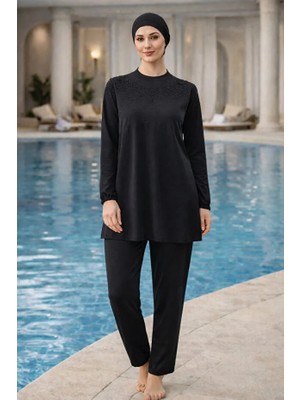 Adasea Işıltı Taş Detaylı Hızlı Kuruyan Sporcu Likra Paraşüt Kumaş Tesettür Mayo 61224