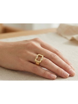 Jurome Işıltılı Dikdörtgen Detaylı Yüzük