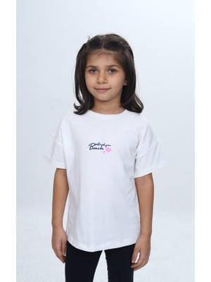 Toontoy Kız Çocuk Baskılı Bisiklet Yaka Kısa Kollu Tişört 24977