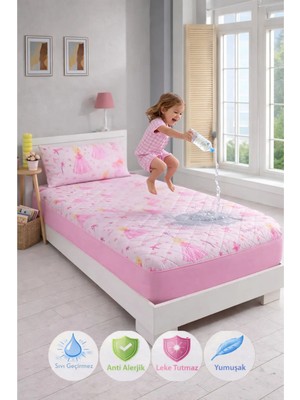 Formeya Prenses Desen Tek Kişilik Kapitone Fitted Su Sıvı Geçirmez Yatak Alezi Seti (1 Adet Yastık Kılıflı)