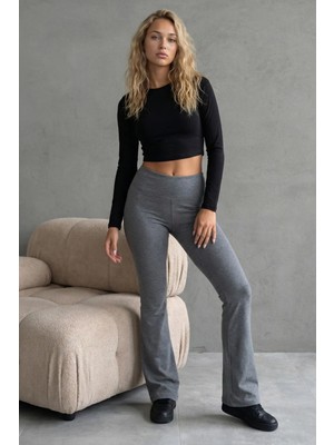 Madmext Antrasit Yüksek Bel Flare Paça Spor Kadın Tayt MG2789