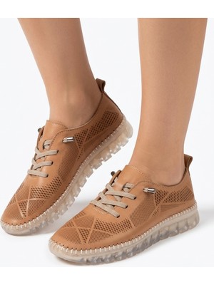 Tamdabu Ayakkabı Hakiki Deri Taba Lazer Kesimli Şeffaf Taban Ortopedik Kadın Ayakkabı