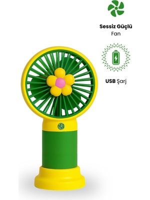 Metaforce Mini Fan Şarjlı Soğutucu Taşınabilir El Vantilatörü Telefon Standı Çiçekli USB Mini Fan Hediyelik