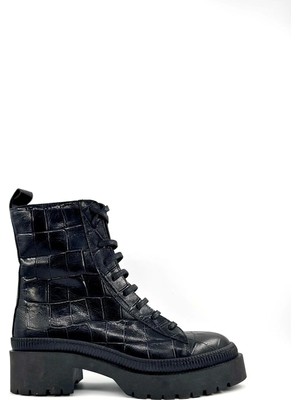 Desire Kadın Siyah Deri Krokodil Kalın Taban Postal Bot