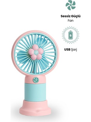 Metaforce Mini Fan Şarjlı Soğutucu Taşınabilir El Vantilatörü Telefon Standı Çiçekli USB Mini Fan Hediyelik
