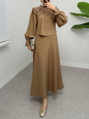 Moda Morfo Bebe Yaka Fistolu Kolu Lastikli Bluz -Zeytin