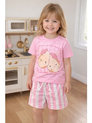 Monila Kız Çocuk Pamuklu Meyve Baskılı T-Shirt ve Çizgili Şort Alt Üst Takım