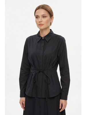 Lale Butik Bağlama Detaylı Gömlek 19515 Siyah
