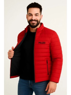 Pileli Store Erkek Mikro Su Itici Kapitone Baskılı Astarlı Fermuarlı Bomber Mont - Kırmızı