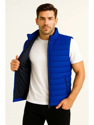 Pileli Store Erkek Şişme Fermuarlı Yelek Su Itici Kapitone Astarlı Kumaş Cepli Hafif Kışlık Spor Rahat Ka