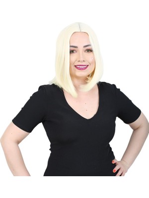 Fiber Sen Peruk Perçemsiz Kısa Düz / Açık Platin