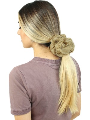 Yoğun Lı Lastikli Topuz Toka / Karamel Platin Röfleli