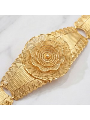 Ferizz Altın Kaplama Işlemeli Çiçek Toka Detaylı Kadın Kemer KMR-125