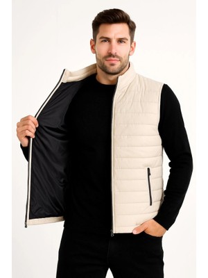 Pileli Store Erkek Şişme Fermuarlı Yelek Su Itici Kapitone Astarlı Kumaş Cepli Hafif Kışlık Spor Rahat Ka