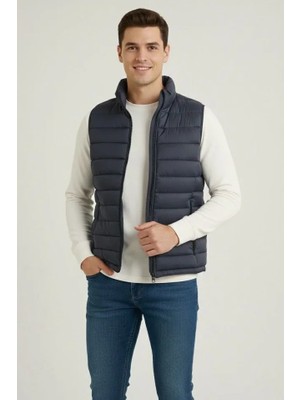 Pileli Store Erkek Şişme Fermuarlı Yelek Su Itici Kapitone Astarlı Kumaş Cepli Hafif Kışlık Spor Rahat Ka