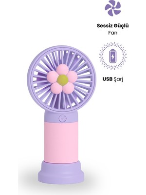 Metaforce Mini Fan Şarjlı Soğutucu Taşınabilir El Vantilatörü Telefon Standı Çiçekli USB Mini Fan Hediyelik