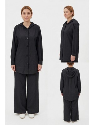 Lale Butik Çıt Çıt Detay Pantolon Takım 19534 Siyah