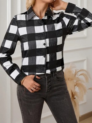 Pileli Store Kadın Uzun Kollu Ekoseli Önden Düğmeli Dokuma Uzun Gömlek