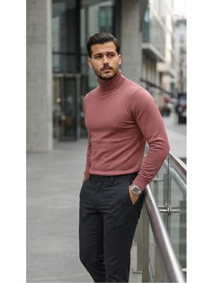 Pileli Store Erkek Boğazlı Yaka Uzun Kollu Triko