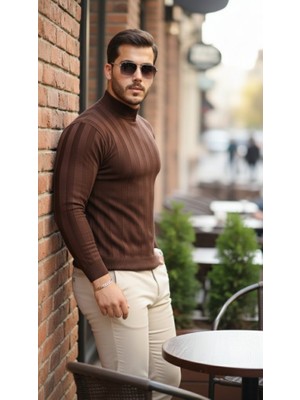 Pileli Store Erkek Yarım Balıkçı Yaka Kabartma Desenli Triko