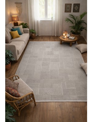 Çerkez Halı Ciao Collection Modern Çizgili Kolay Temizlenebilir Dokuma Salon (Çok Amaçlı) Halı Gri-B