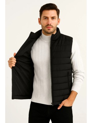 Pileli Store Erkek Şişme Fermuarlı Yelek Su Itici Kapitone Astarlı Kumaş Cepli Hafif Kışlık Spor Rahat Ka