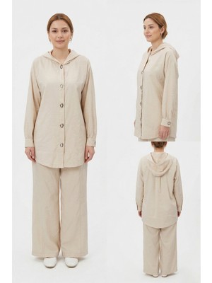 Lale Butik Çıt Çıt Detay Pantolon Takım 19534 Bej