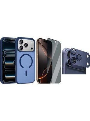 Vendas iPhone 17 Pro Max Kılıf M-safe Şarj Özellikli Zore Babet Kapak + Kamera Lens + Hayalet Ekran Koruyucu