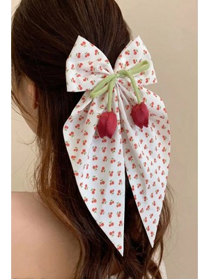 Katia & Bony Kirazlı Fiyonklu Otomat Toka Beyaz