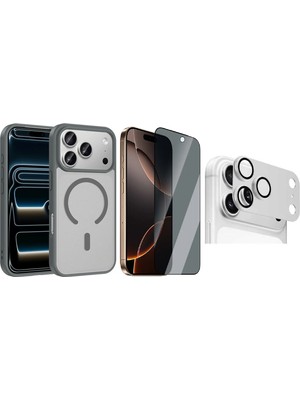 Vendas iPhone 17 Pro Kılıf M-safe Şarj Özellikli Zore Babet Kapak + Kamera Lens + Hayalet Ekran Koruyucu