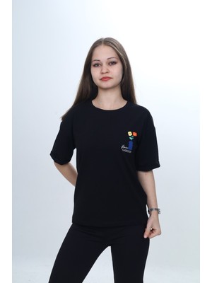 Toontoy Kız Çocuk Baskılı Bisiklet Yaka Düşük Omuz Kısa Kollu Tişört 24974