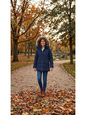 HaanBebe Suni Kürk Detaylı Su Geçirmez Kız Çocuk Kışlık Parka