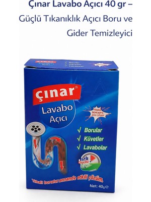 Çınar Lavabo Açıcı 40 gr – Güçlü Tıkanıklık Açıcı Boru ve Gider Temizleyici