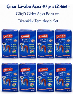 Çınar Lavabo Açıcı 40 gr x 12 Adet – Güçlü Gider Açıcı Boru ve Tıkanıklık Temizleyici Set