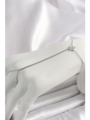 Pirinç Gümüş Renk Su Yolu Zirkon Taşlı Yıldız Model Kadın Şahmeran