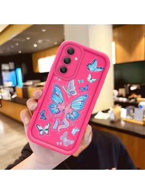 HONTINGA Samsung Galaxy A54 ile Uyumlu Kılıfı Düşüme Önleyici Basitlik Anti Düşme Kamera Korumali Şirin Mavi Kelebek Desen Gül Kırmızı Yumuşak Silikon Telefon Kılıfı Kadın ve Erkek Için Uygundur K8-0084