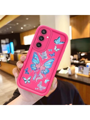 HONTINGA Samsung Galaxy S23 Fe ile Uyumlu Kılıfı Düşüme Önleyici Basitlik Anti Düşme Kamera Korumali Şirin Mavi Kelebek Desen Gül Kırmızı Yumuşak Silikon Telefon Kılıfı Kadın ve Erkek Için Uygundur K8-0084