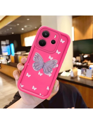 HONTINGA Redmi Note 14 4g ile Uyumlu Kılıfı Düşüme Önleyici Basitlik Anti Düşme Kamera Korumali Şirin Kelebek Desen Gül Kırmızı Yumuşak Silikon Telefon Kılıfı Kadın ve Erkek Için Uygundur K8-0096
