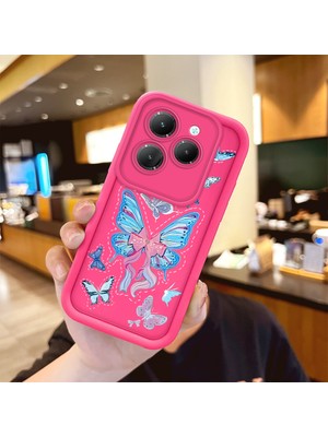 HONTINGA Infinix Hot 40 ile Uyumlu Kılıfı Düşüme Önleyici Basitlik Anti Düşme Kamera Korumali Şirin Mavi Kelebek Desen Gül Kırmızı Yumuşak Silikon Telefon Kılıfı Kadın ve Erkek Için Uygundur K8-0084