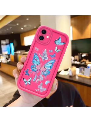 HONTINGA iPhone 12 ile Uyumlu Kılıfı Düşüme Önleyici Basitlik Anti Düşme Kamera Korumali Şirin Mavi Kelebek Desen Gül Kırmızı Yumuşak Silikon Telefon Kılıfı Kadın ve Erkek Için Uygundur K8-0084