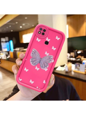 HONTINGA Redmi 9c ile Uyumlu Kılıfı Düşüme Önleyici Basitlik Anti Düşme Kamera Korumali Şirin Kelebek Desen Gül Kırmızı Yumuşak Silikon Telefon Kılıfı Kadın ve Erkek Için Uygundur K8-0096