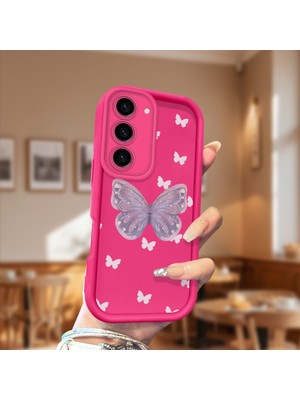HONTINGA Samsung Galaxy S23 ile Uyumlu Kılıfı Düşüme Önleyici Basitlik Anti Düşme Kamera Korumali Şirin Kelebek Desen Gül Kırmızı Yumuşak Silikon Telefon Kılıfı Kadın ve Erkek Için Uygundur K8-0096