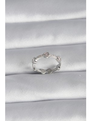 Pirinç Gümüş Renk Kalp Model Zirkon Taş Detay Kadın Yüzük