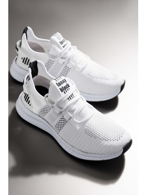 Tonny Black Beyaz Spor Ayakkabı Düz Tabanlı  Konforlu Unisex Suni Deri