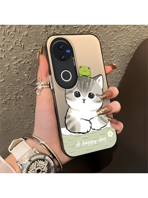 HONTINGA Vivo V50 ile Uyumlu Kılıfı Silikon Kenar Sert Arka Düşüme Önleyici Basitlik Anti Düşme Kamera Korumali Kedi Desen Telefon Kılıfı Kadın ve Erkek Için Uygundur K1-0852