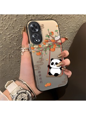 HONTINGA Oppo A60 ile Uyumlu Kılıfı Silikon Kenar Sert Arka Düşüme Önleyici Basitlik Anti Düşme Kamera Korumali Kedi Panda Telefon Kılıfı Kadın ve Erkek Için Uygundur K1-0846