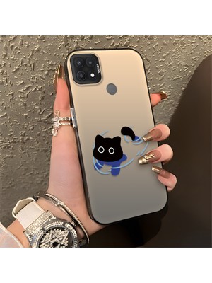 HONTINGA Oppo A15 ile Uyumlu Kılıfı Silikon Kenar Sert Arka Düşüme Önleyici Basitlik Anti Düşme Kamera Korumali Kedi Desen Telefon Kılıfı Kadın ve Erkek Için Uygundur K1-0845